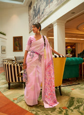 Premium Pastel Pink shaded Floral Inspired Kashmiri Pallu Saree | Handloom Weaving saree